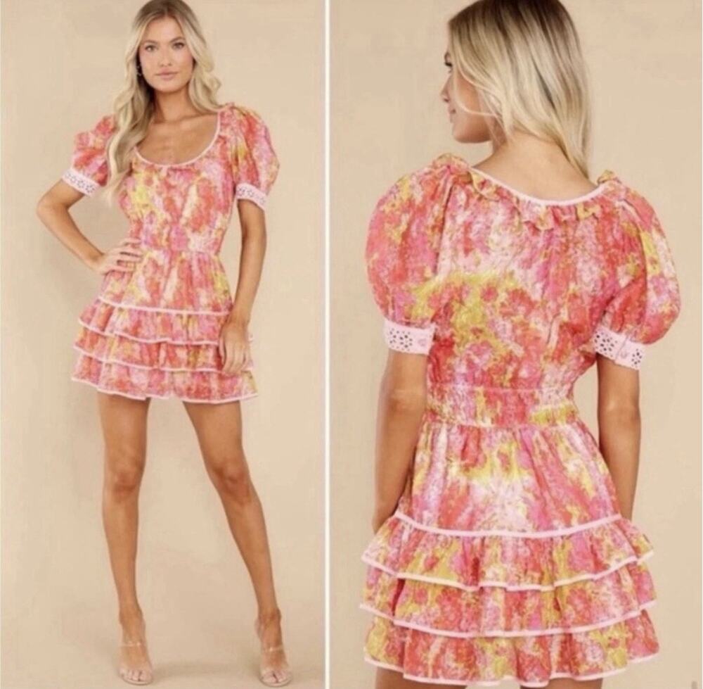 New LoveShackFancy Safiya Cotton Silk Blend Swaying Coral Pink Mini Dress Small